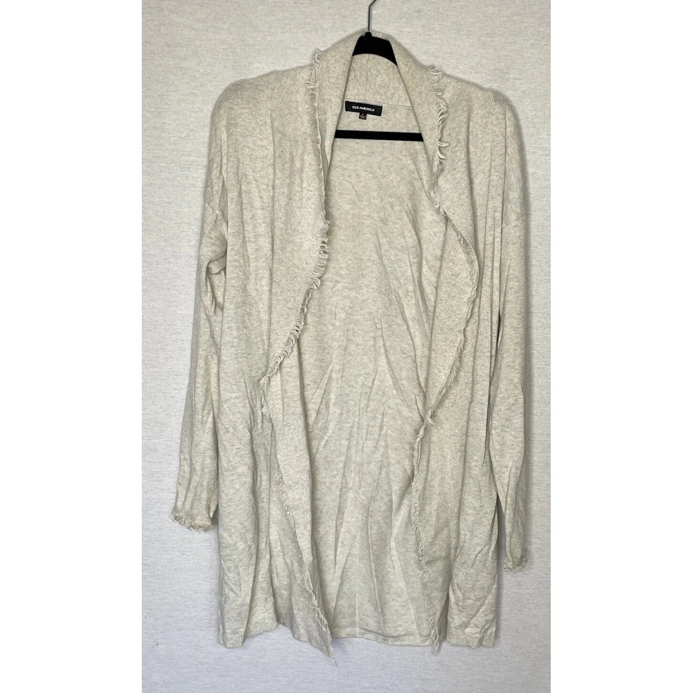 525 America Cardigan Womens Small Gray Cotton Cashmere Fringe Open Front Boho